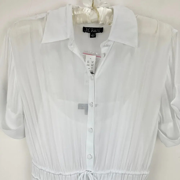 J. Crew Elena Shirtdress Chiffon White Midi A Line Minimalist Sheer US 0 NWT - Picture 9 of 15